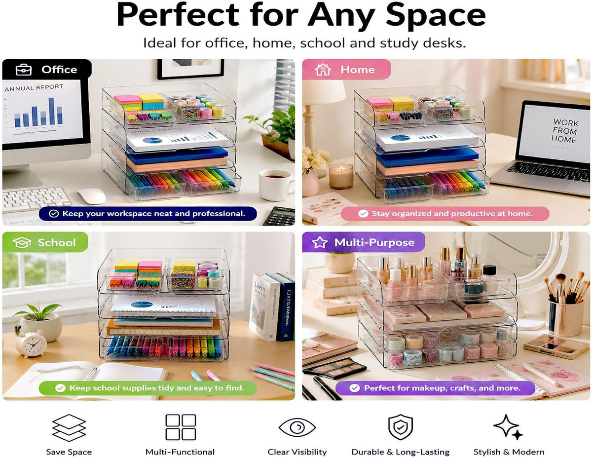 DCA Large Capacity Desk Organizer, 4 Tier Paper Organizer, File Organizer for Desk, Stackable Paper Tray for Office, Home and School