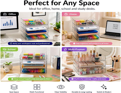 DCA Large Capacity Desk Organizer, 4 Tier Paper Organizer, File Organizer for Desk, Stackable Paper Tray for Office, Home and School