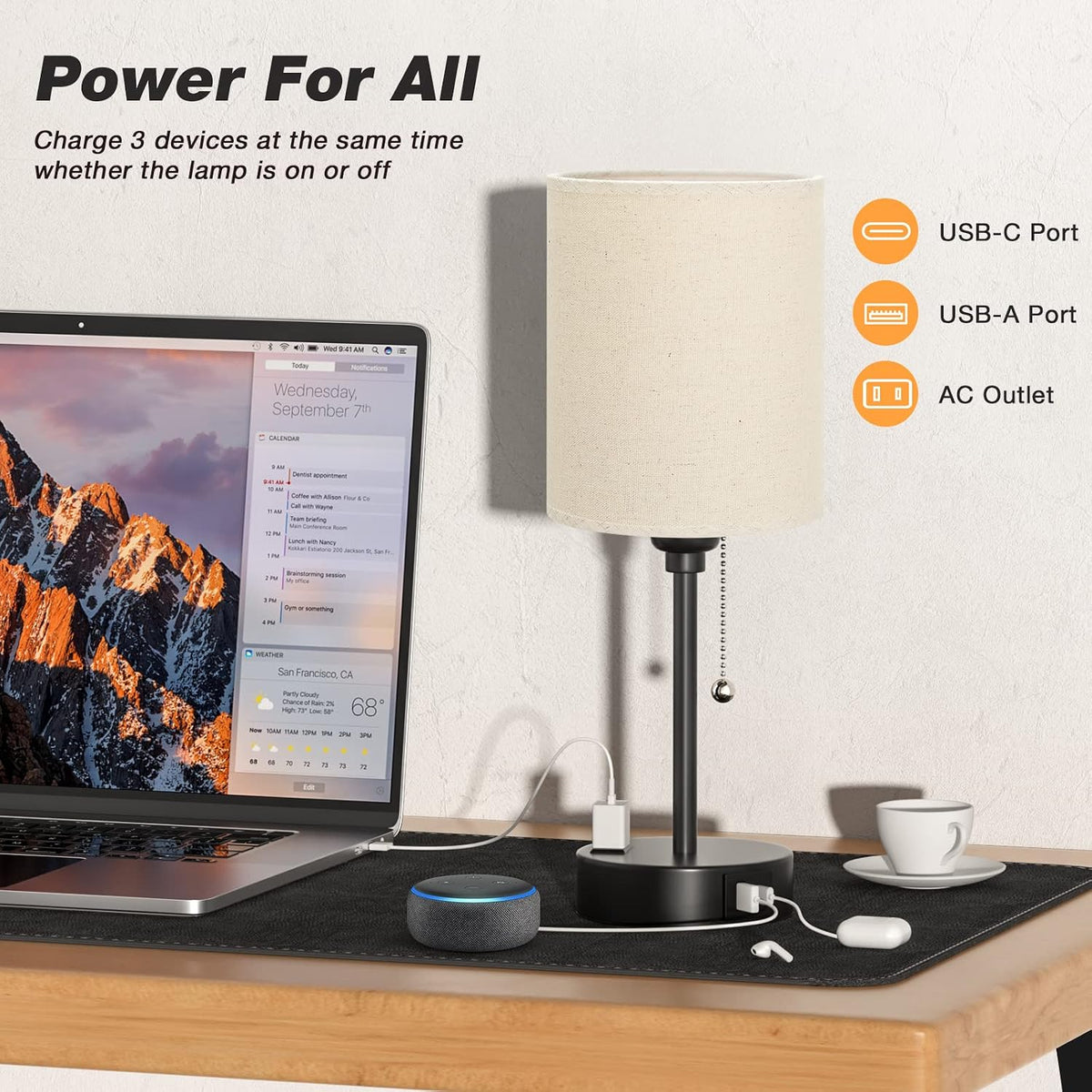 Dicoool Bedside Table Lamp for Bedroom - Small Desk Lamp with USB Ports