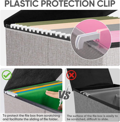 BALEINE File Organizer Box with Lid, Collapsible File Folder Organizer with Plastic Slide, Hanging File Folder Box for Office Document Storage (Black)