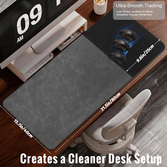 Cork Desk Mat 31.5"x15.7", Distressed PU Leather & Cloth Desk Pad