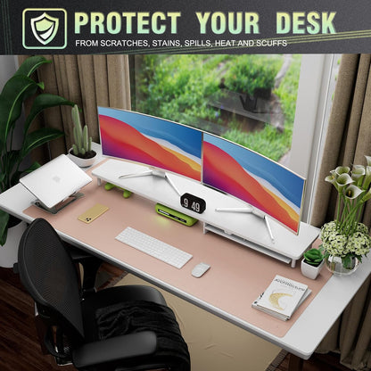 K KNODEL Large Office Leather Desk Mat, Mouse and Keyboard Pad, Computer and Laptop Mat, Desktop Protector and Cover, Writing Pad and Blotter (31.5"x15.7", Black)