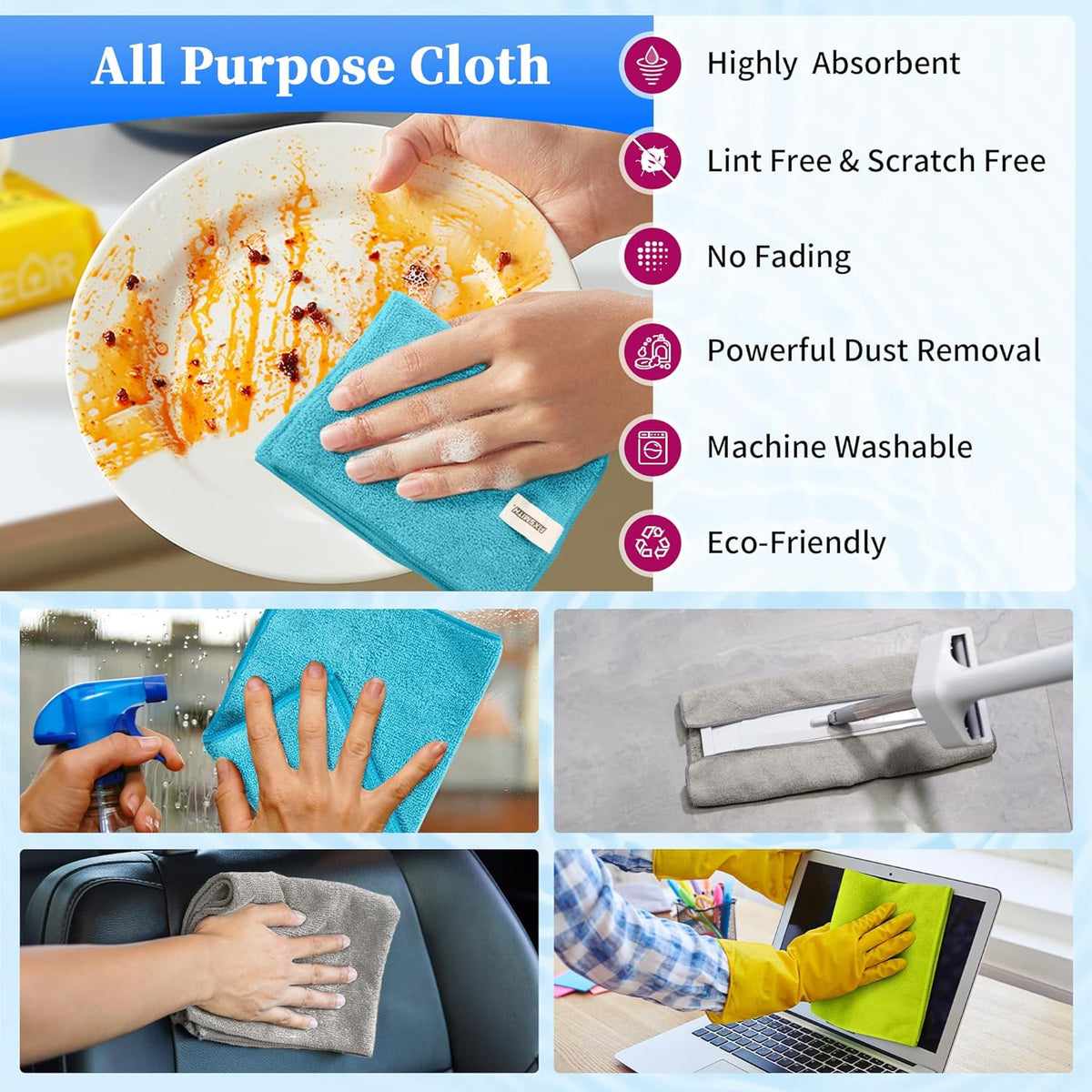 Shop Towels, Pack of 200, Grey Microfiber Cleaning Cloth Bulk, Microfiber Towels for Cars, All-Purpose Absorbent Cleaning Rags, Dust Cloth for Automotive, Mechanic, Garage, 11.5 x 11.5 inch
