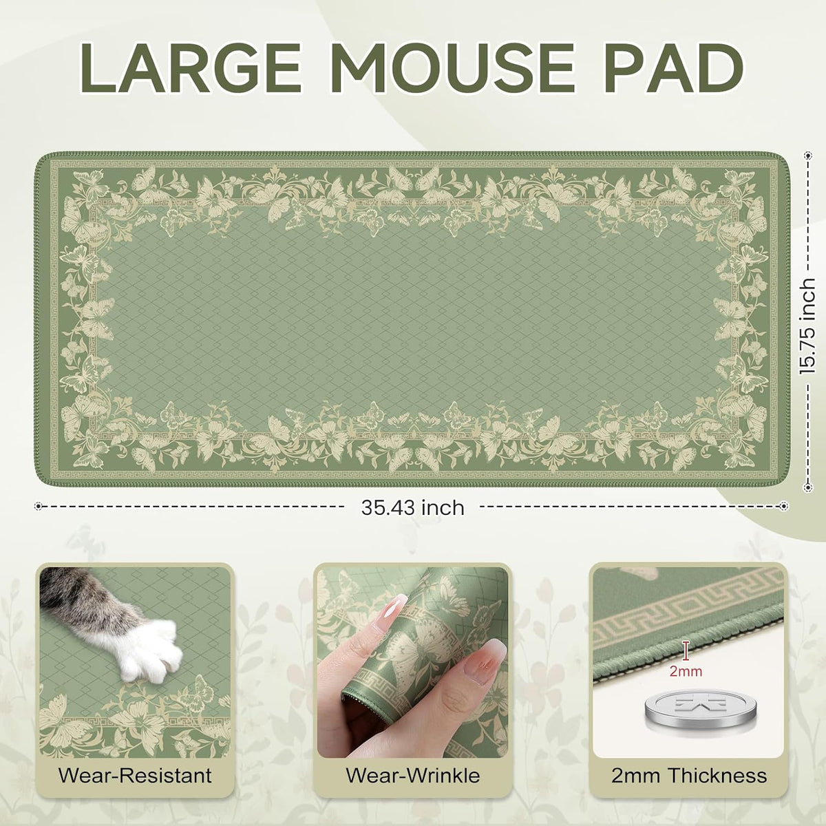 Desk Mat,Mouse Pad for Office Desk,35.4x15.7in,Pink Flowers