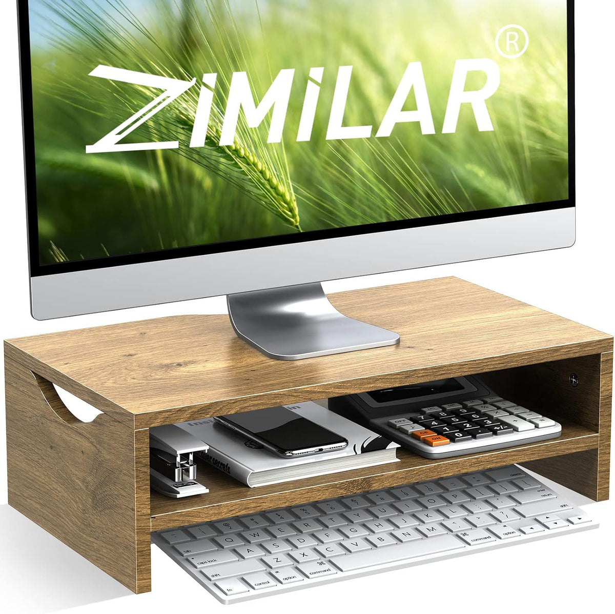 Zimilar Monitor Stand Riser, 2 Tiers Laptop Computer Monitor Riser for PC Screen, iMac, Desktop Wooden Screen Monitor Stand Riser with Storage for Home Office