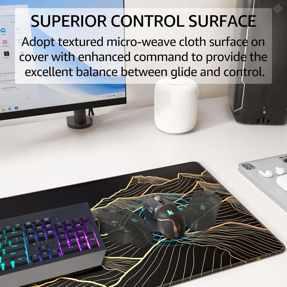 KTRIO Large Gaming Mouse Pad Desk Mat for Gamer, 31.5" x 11.8", Black, XL | Extended Size Design, Superior Micro-Weave Cloth, Non-Slip Rubber Base, Durable Stitched Edges, Water-Resistant Coating