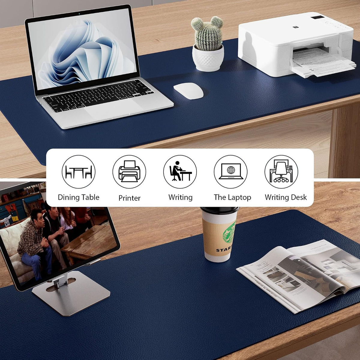 Aothia Leather Office Desk Pad Protector, Non-Slip PU Leather Desk Blotter, Waterproof Laptop Writing Mouse Pad for Office and Home, Black, 31.5" x 15.7" - Colors B