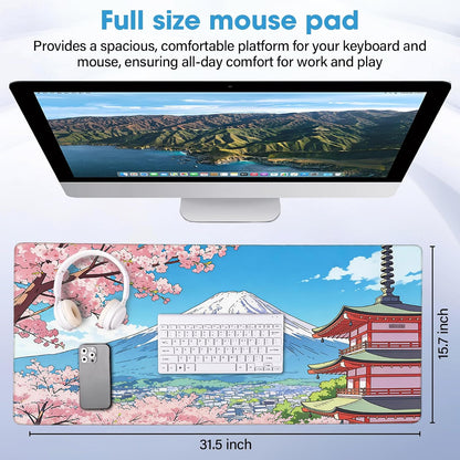 31.5" x 15.7" Waterproof Fabric Desk Pad, Rubber Anti-Slip Base, Stitched Edges No Curling, Fits Laptop Keyboard and Mouse, Smooth Office Mat Large Mouse Pad for Work Game, Black