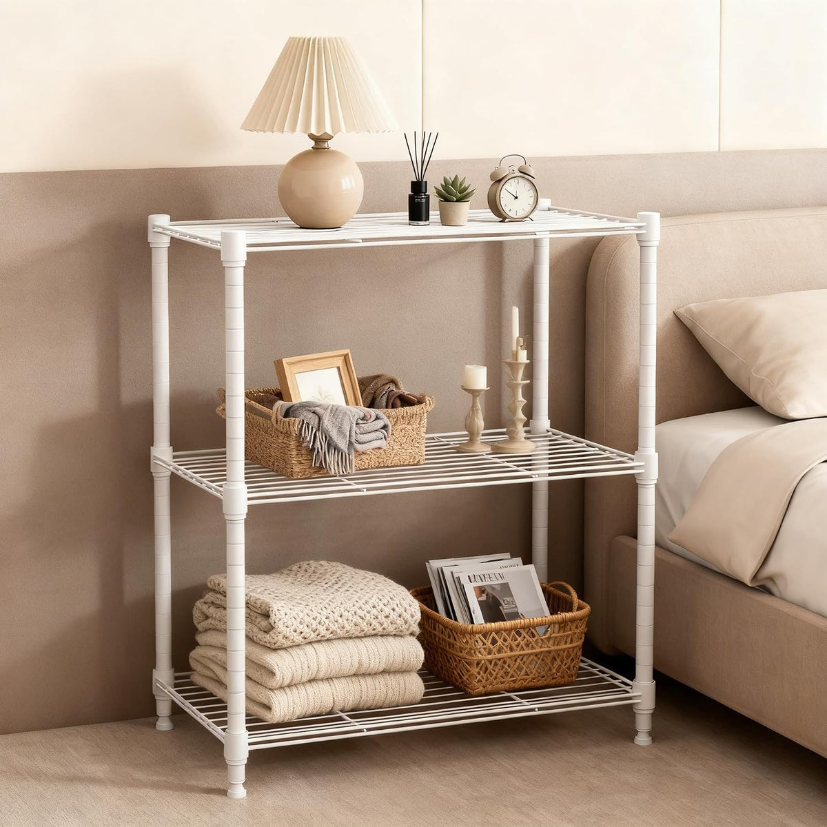 M MZG 450 lbs Steel Storage Shelving 3-Tier Utility Shelving Unit Steel Organizer Wire Rack for Home,Kitchen,Office (11.8" D x 17.7" W x 26.3" H) - Colors A