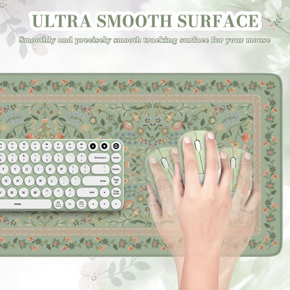 iCasso Desk Mat for Keyboard and Mouse, Large Mouse Pad, Desk Pad Mat, Anti-Slip Big Mousepad with Stitched Edges for Computer Desktop(Deep Green)