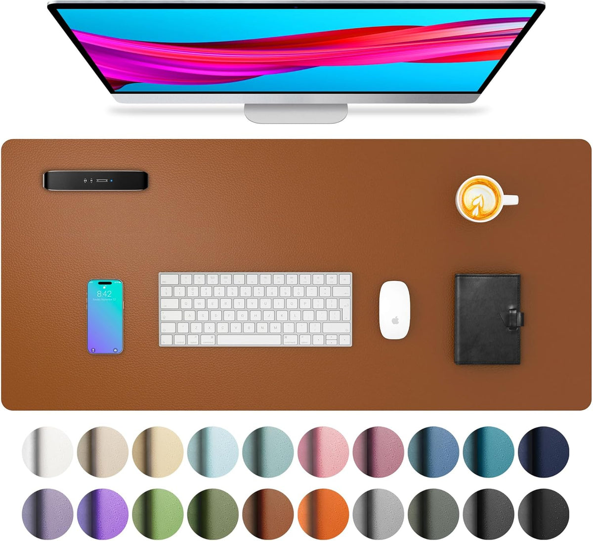 Aothia Leather Office Desk Pad Protector, Non-Slip PU Leather Desk Blotter, Waterproof Laptop Writing Mouse Pad for Office and Home, Black, 31.5" x 15.7" - Colors A