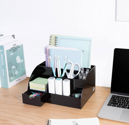 My Space Organizers Clear Acrylic Desk Oganizer, 9 Compartments, Office Supplies and Desk Accessories Organizer, Home Decor Desktop Organizer (Clear)