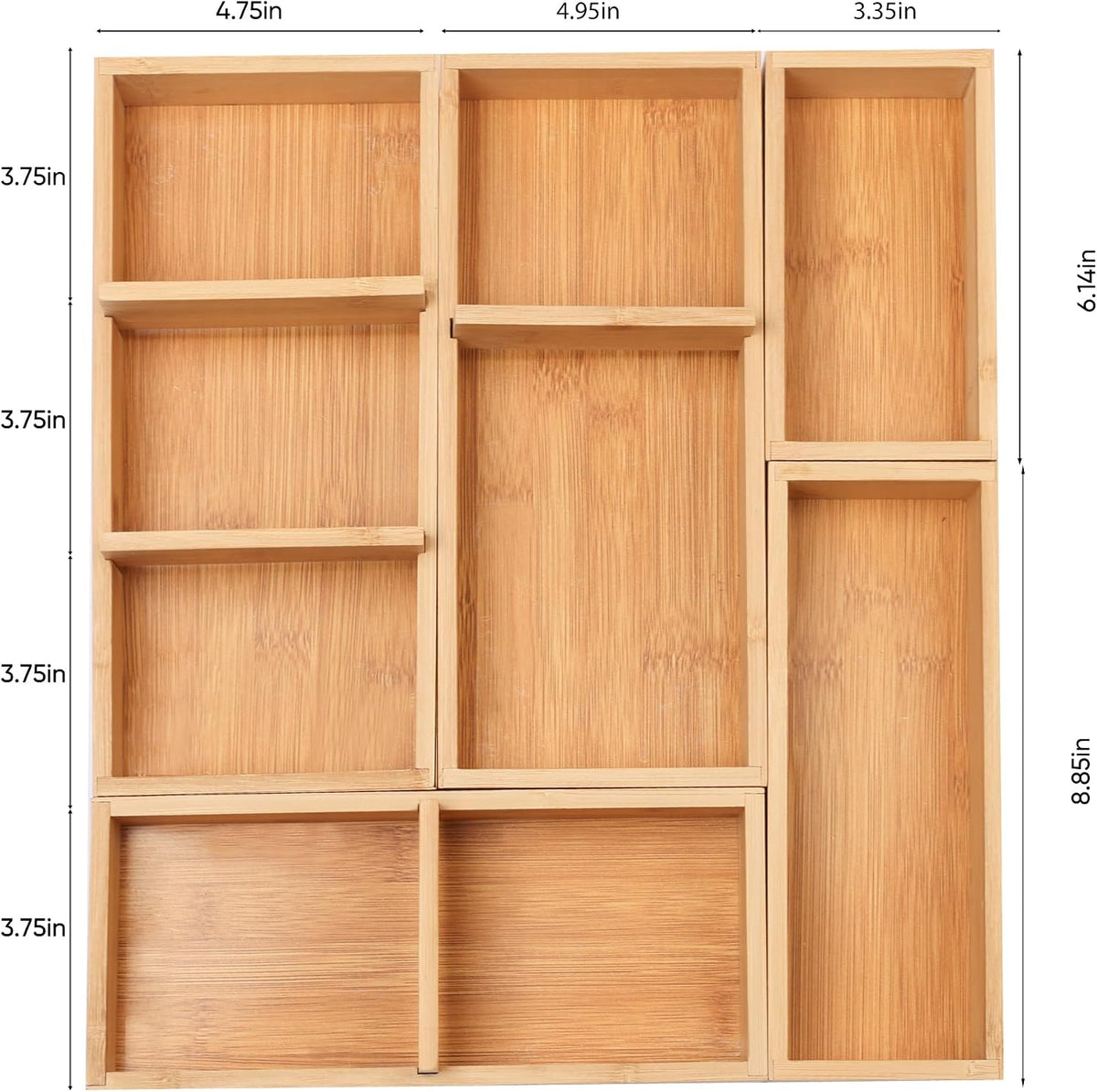 Vincona Bamboo Drawer Organizers Set, 5-Piece Multi-Use Wood Storage Organizers, Desk Drawer Tray for Kitchen, Bathroom, Office, Dresser, Bamboo Box Bin for Jewelry, Makeup, Junk, Gadgets