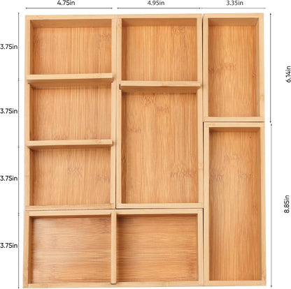 Vincona Bamboo Drawer Organizers Set, 5-Piece Multi-Use Wood Storage Organizers, Desk Drawer Tray for Kitchen, Bathroom, Office, Dresser, Bamboo Box Bin for Jewelry, Makeup, Junk, Gadgets