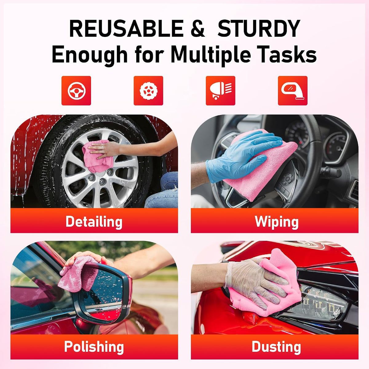 Microfiber Cleaning Cloth, Cleaning Rags Microfiber Towel Bulk Absorbent Lint-Free Wash Cloths, All-Purpose Shop Towels for Cars, Automotive, Garage, Home & Kitchen 11.5"*11.5"