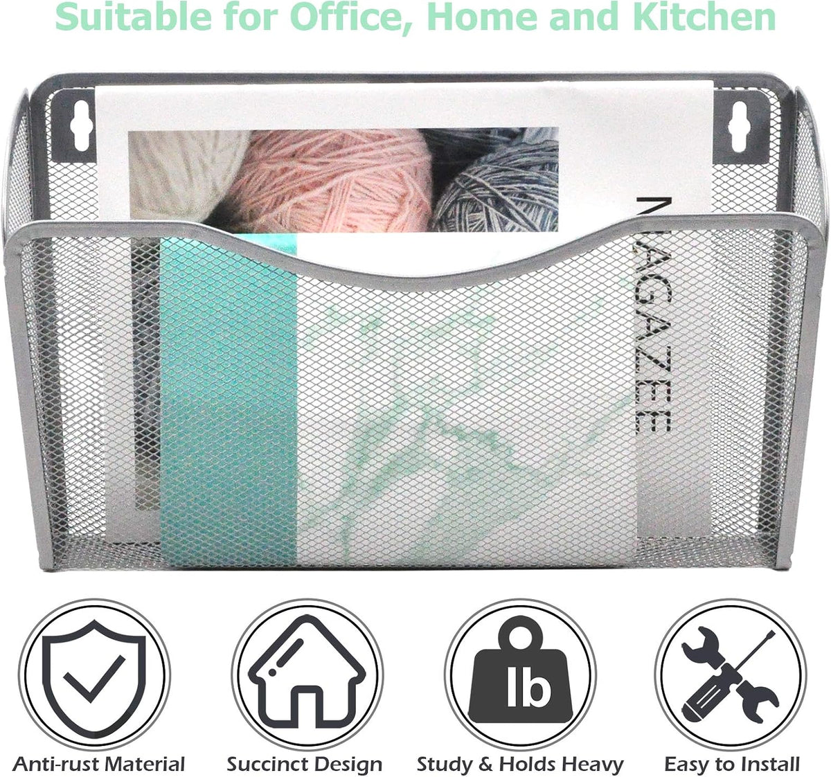 EASEPRES 3 Single Pocket Mesh Hanging File Organizer, Vertical Wall Mounted Magazine File Holder, Mount Basket Mail Paper Document Folder Organizing for Office, Home and School, Black