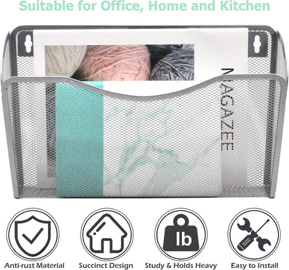 EASEPRES 3 Single Pocket Mesh Hanging File Organizer, Vertical Wall Mounted Magazine File Holder, Mount Basket Mail Paper Document Folder Organizing for Office, Home and School, Black