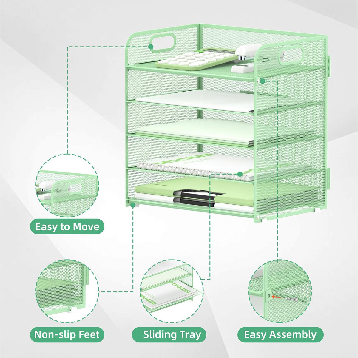 Supeasy 5 Trays Paper Organizer Letter Tray with Handle-Mesh Desk File Holders, Paper Sorter Desk Organizer for Office, Home, Classroom or School