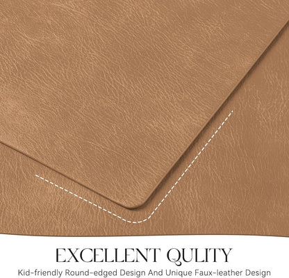 MOSAYT Vinyl Placemats Set of 6-12 X 17 Inch - Faux Leather 100% Waterproof Oil-Proof Wipeable PU Place Mats, Heat Resistant Reversible Table Mats for Kitchen, Dining, Outdoor, Reddish Brown