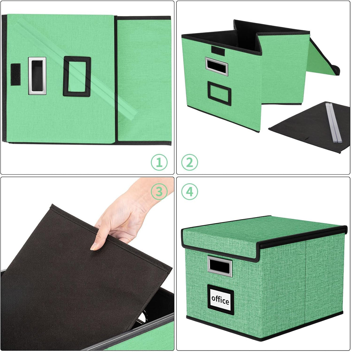 Upgraded Portable File Organizer Box with Lid, Collapsible Linen Hanging Filing Storage Boxes with Plastic Slides, Decorative Home/Office Filing System Box for File and Folders Storage (Gray)