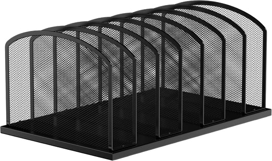 MINDEPOT Desk File Organizer 7 Sections Upright Mesh File Sorter Organizer for Desk, Office Organization File Holder for Home, Office & Classroom (Black)