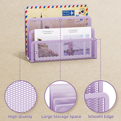 Marbrasse Mail Organizer for Desk, 3-Slot Mesh Metal Mail Holder countertop, Letter Holder, Office Desktop Envelope and Document Storage Rack (2P)