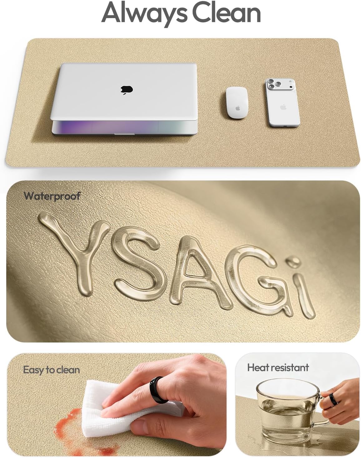 YSAGi Leather Desk Pad Protector, Office Desk Mat, Large Mouse Pad, Non-Slip PU Leather Desk Blotter, Waterproof Laptop Desk Writing Pad for Office and Home (23.6" x 13.8", Eggshell) - Colors A