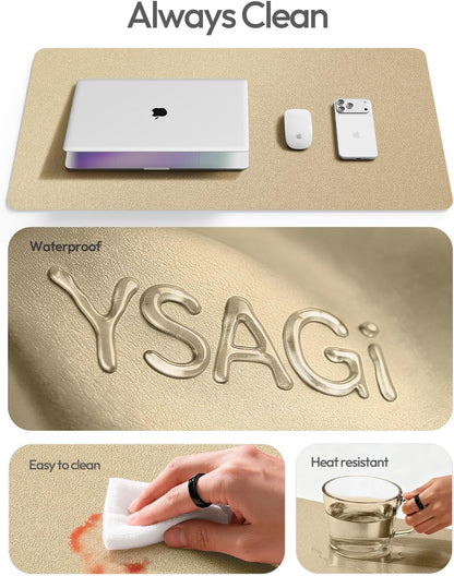 YSAGi Leather Desk Pad Protector, Office Desk Mat, Large Mouse Pad, Non-Slip PU Leather Desk Blotter, Waterproof Laptop Desk Writing Pad for Office and Home (23.6" x 13.8", Eggshell) - Colors A