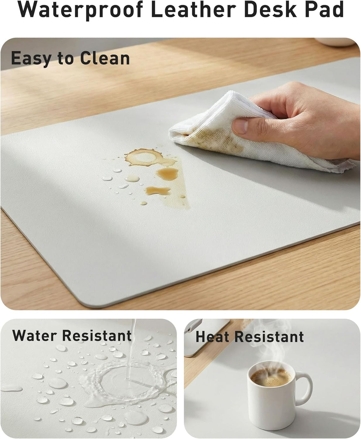 Aothia Leather Office Desk Pad Protector, Non-Slip PU Leather Desk Blotter, Waterproof Laptop Writing Mouse Pad for Office and Home, Black, 31.5" x 15.7" - Colors A