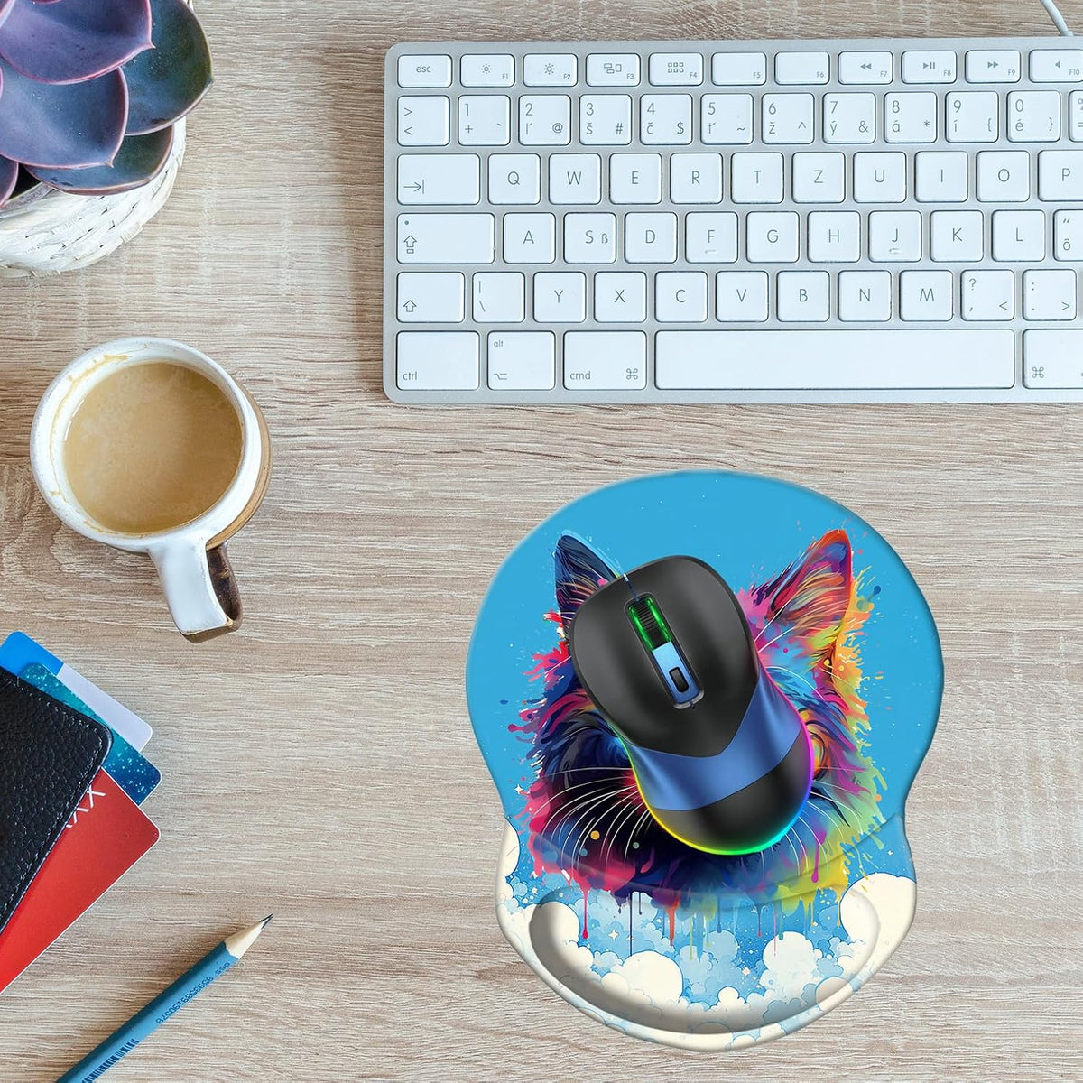 Wrist Support Mouse Pad Anti Slip Rubber Wrist Rest Mousepad 9in X 8in Small Desktop Notebook Mouse Mat for Working and Gaming (M-Pink Floral)
