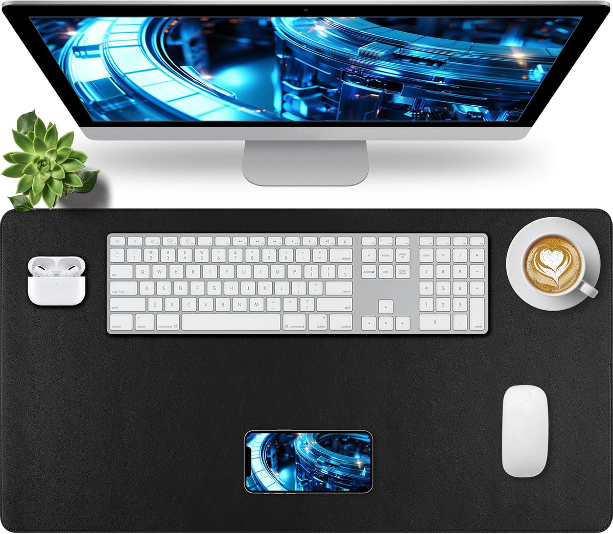 Bloss Leather Desk Pad and Keyboard Wrist Rest, Large Mouse Pad + Keyboard Pad+Mouse Wrist Support, Non-Slip Desk Mat Protector for Office, Home(31.5×15.7 Inches,Beige) - Colors A