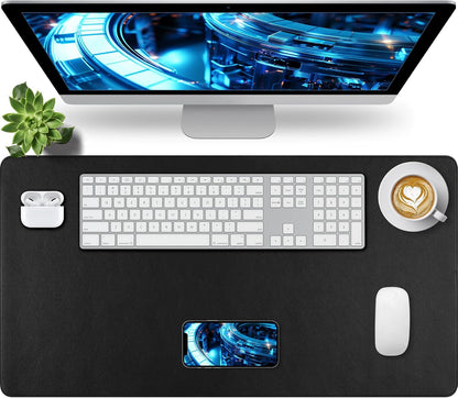 Bloss Leather Desk Pad and Keyboard Wrist Rest, Large Mouse Pad + Keyboard Pad+Mouse Wrist Support, Non-Slip Desk Mat Protector for Office, Home(31.5×15.7 Inches,Beige) - Colors A