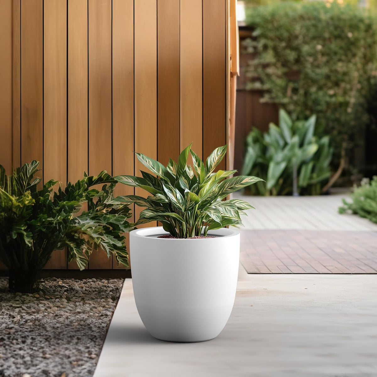 Kante 8.9" H x 10" W Small Concrete Planter, Compact Desktop Plant Pot with Drainage Hole & Rubber Plug – Lightweight Breathable Cement Container for Succulents, Cactus, Herbs, Indoor Outdoor, Gift
