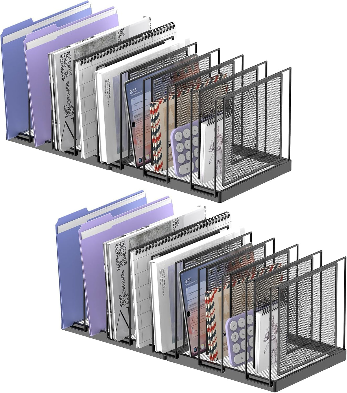 File Organizer for Desk, 5-Section Vertical File Sorter, Paper Holder Organizer Standing Metal File Folder for Office Home Classroom, Black