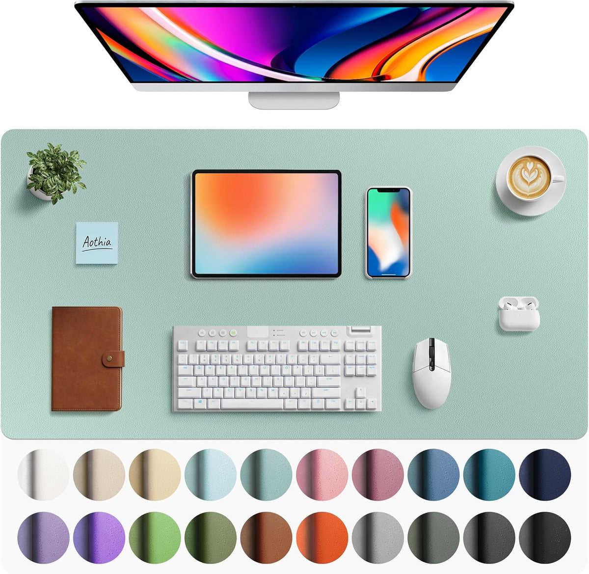 Aothia Leather Office Desk Pad Protector, Non-Slip PU Leather Desk Blotter, Waterproof Laptop Writing Mouse Pad for Office and Home, Black, 31.5" x 15.7" - Colors A