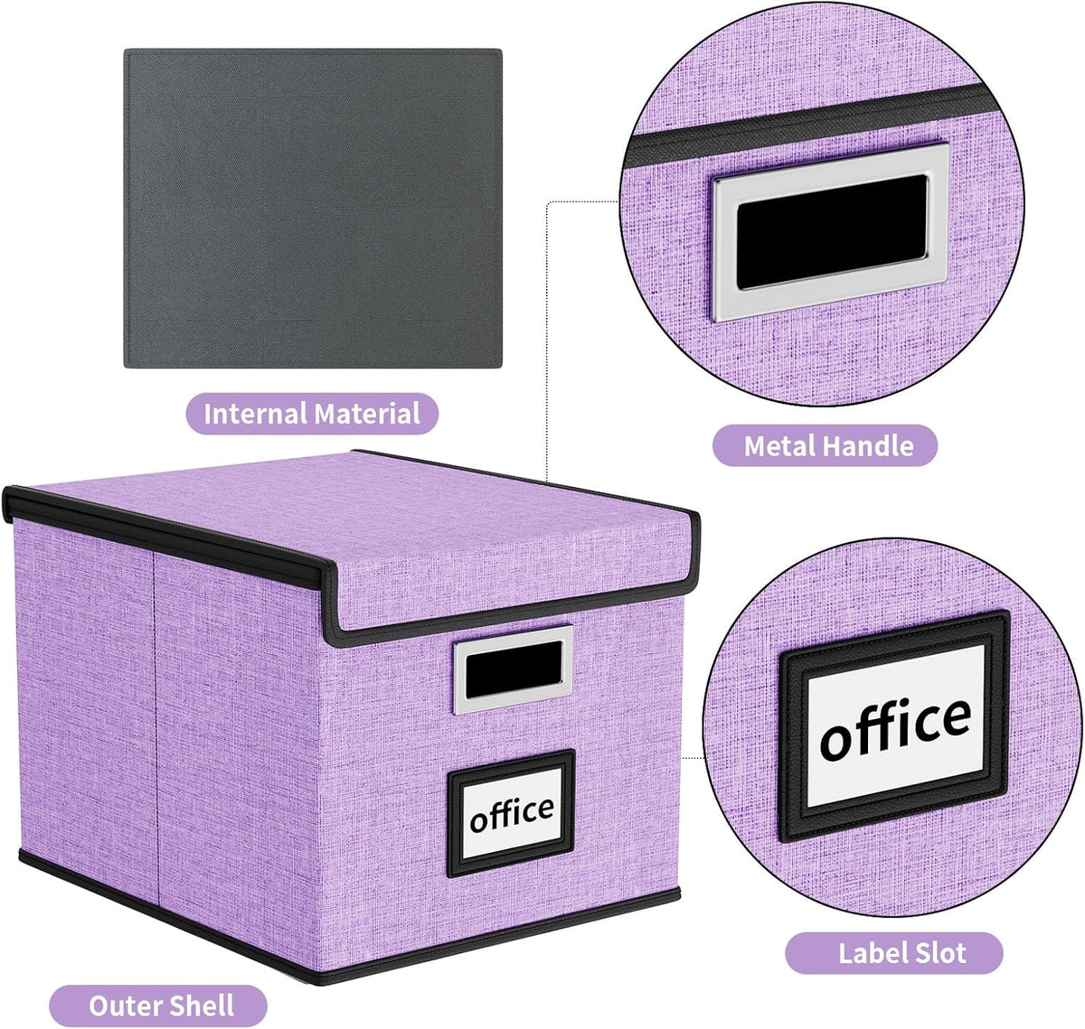 Upgraded Portable File Organizer Box with Lid, Collapsible Linen Hanging Filing Storage Boxes with Plastic Slides, Decorative Home/Office Filing System Box for File and Folders Storage (Gray)