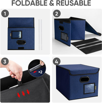 BALEINE File Organizer Box with Lid, Collapsible File Folder Organizer with Plastic Slide, Hanging File Folder Box for Office Document Storage (Black)