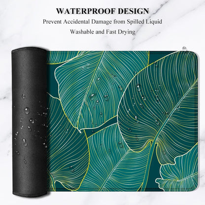 Auhoahsil Desk Mat, Ultra Large Mouse Pad, XXL Gaming Mousepad, Green Tropical Leaves Deskpad, Big Extended Full Size Mouse Pad, Desktop Desk Matt for Keyboard, Laptop & Computer, 35.5 x 15.7 in - Colors A