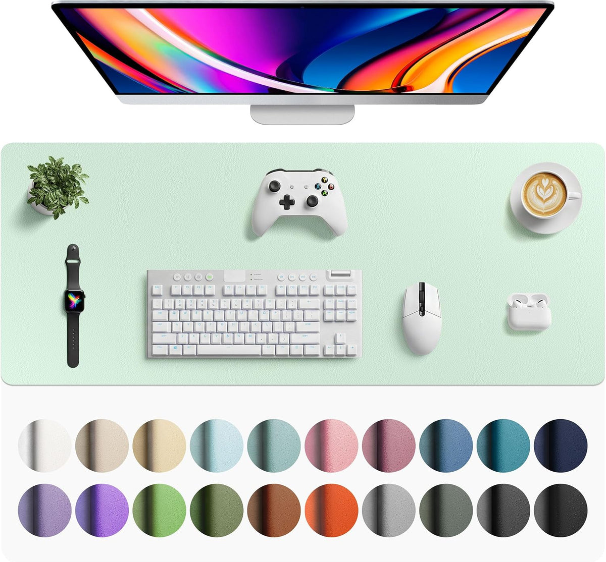 Aothia Leather Office Desk Pad Protector, Non-Slip PU Leather Desk Blotter, Waterproof Laptop Writing Mouse Pad for Office and Home, Black, 31.5" x 15.7" - Colors A