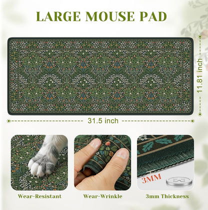iCasso Desk Mat for Keyboard and Mouse, Large Mouse Pad, Desk Pad Mat, Anti-Slip Big Mousepad with Stitched Edges for Computer Desktop(Deep Green)