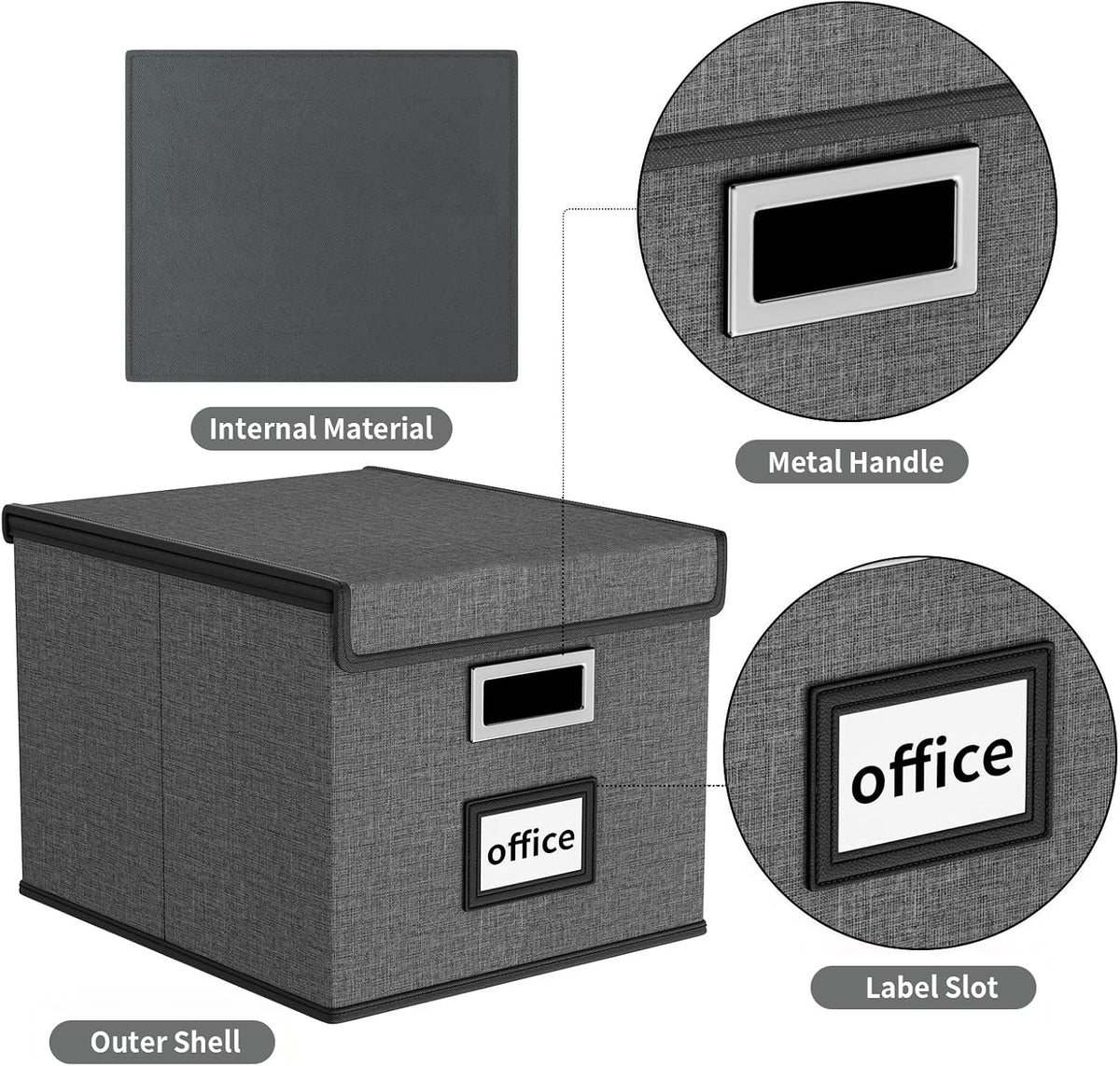 Upgraded Portable File Organizer Box with Lid, Collapsible Linen Hanging Filing Storage Boxes with Plastic Slides, Decorative Home/Office Filing System Box for File and Folders Storage (Gray)