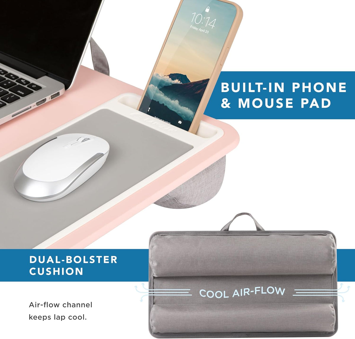 LAPGEAR Home Office Pro Lap Desk with Wrist Rest, Mouse Pad, and Phone Holder - Black Carbon - Fits up to 15.6 Inch Laptops - Style No. 91598
