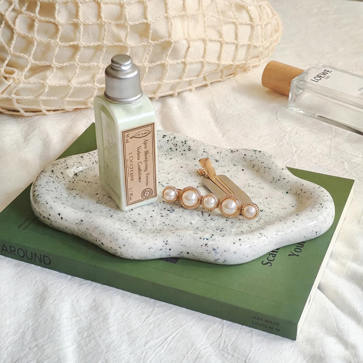 Jewelry Dish Trinket Tray for Women, Ring Dish Holder, Unique Cloud Shape Ceramic Plate Cute Things Vanity Aesthetic Room Decor Mother's Day Birthday (White)