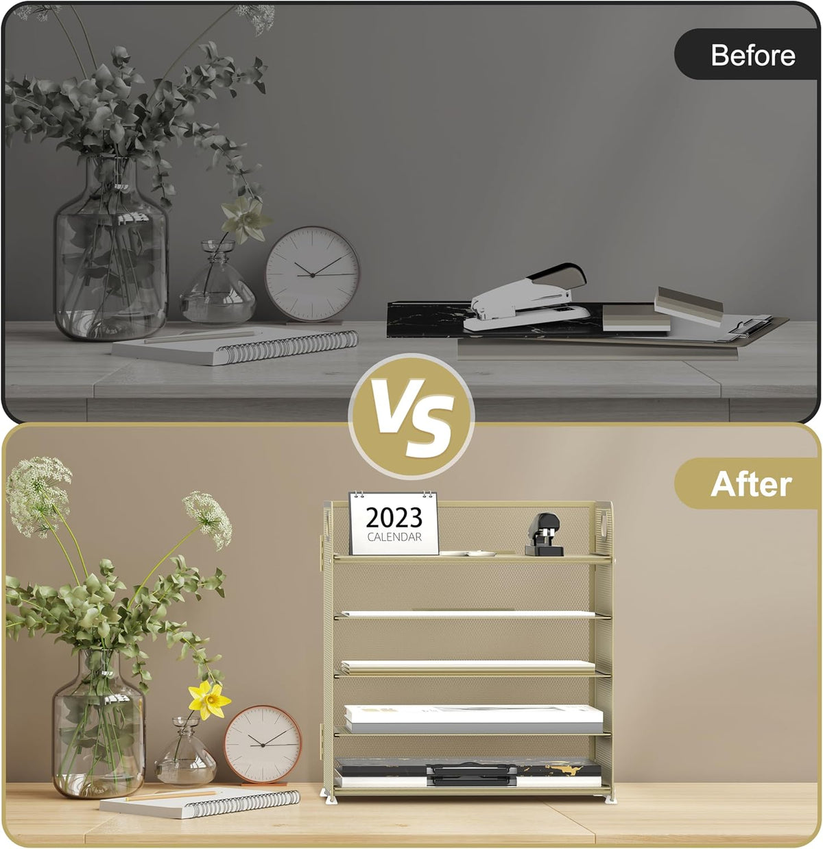 Supeasy 5 Trays Paper Organizer Letter Tray with Handle-Mesh Desk File Holders, Paper Sorter Desk Organizer for Office, Home, Classroom or School