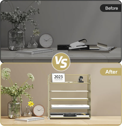 Supeasy 5 Trays Paper Organizer Letter Tray with Handle-Mesh Desk File Holders, Paper Sorter Desk Organizer for Office, Home, Classroom or School