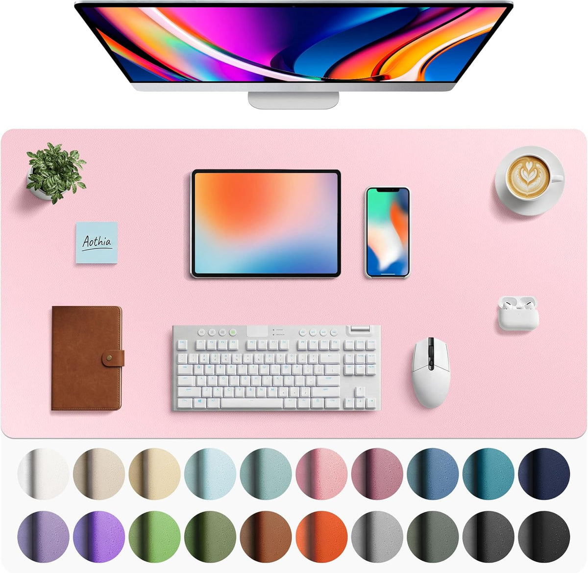 Aothia Leather Office Desk Pad Protector, Non-Slip PU Leather Desk Blotter, Waterproof Laptop Writing Mouse Pad for Office and Home, Black, 31.5" x 15.7" - Colors B