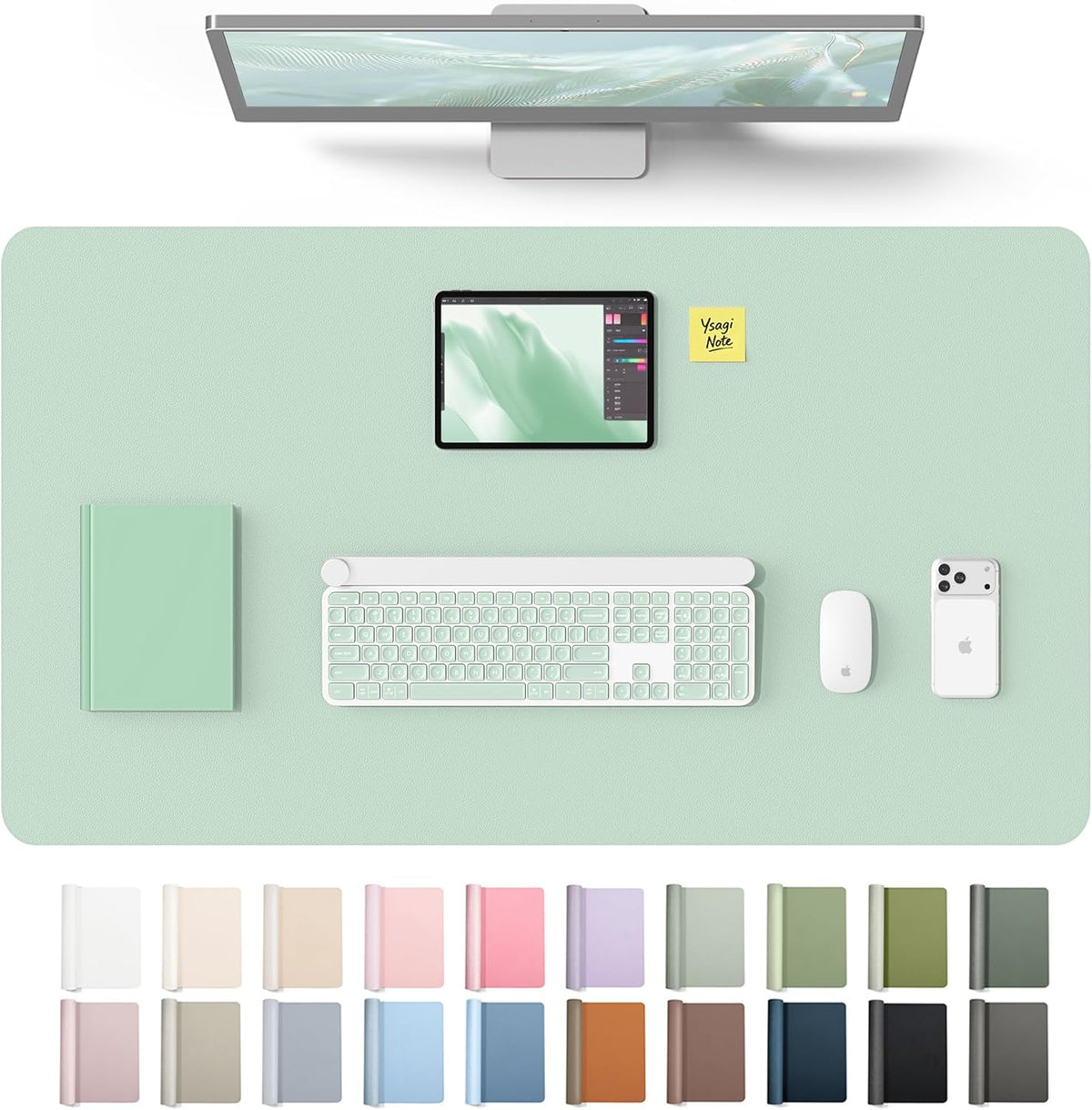 YSAGi Leather Desk Pad Protector, Office Desk Mat, Large Mouse Pad, Non-Slip PU Leather Desk Blotter, Waterproof Laptop Desk Writing Pad for Office and Home (23.6" x 13.8", Eggshell) - Colors B