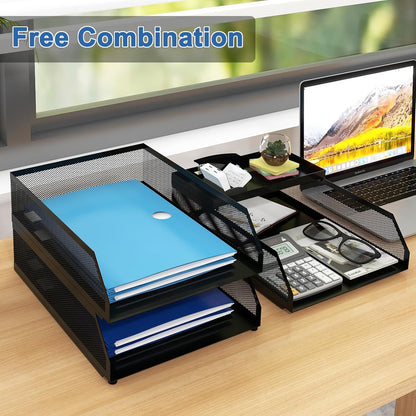 Natwind 4-Tier Paper Organizers,Desk Organizer,Stackable Paper Tray, Desk Accessories,Metal Mesh Desktop Organizer,Letter Trays,File Document Storage Rack for for Home, Office, School (Black)