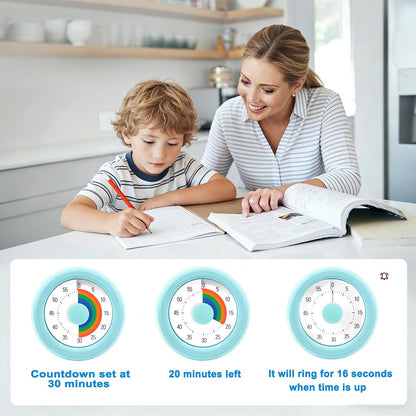 60 Minute Visual Timer with Silent Operation Visual Countdown Timer Rainbow Disk 60 Minute Countdown Timer Task Reminder Home and Kitchen Timer for Kids Desk, Office Meetings (White-Rainbow)