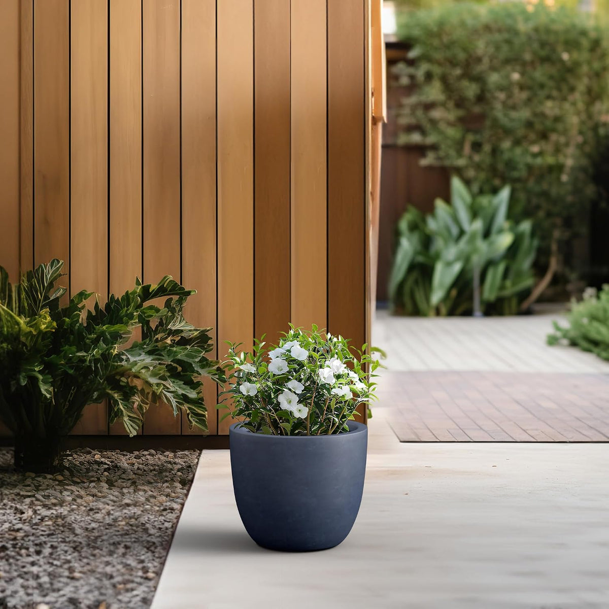 Kante 8.9" H x 10" W Small Concrete Planter, Compact Desktop Plant Pot with Drainage Hole & Rubber Plug – Lightweight Breathable Cement Container for Succulents, Cactus, Herbs, Indoor Outdoor, Gift